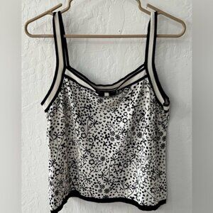 Sigrid Olsen Knit Tank Floral Black White Bow y2K style L